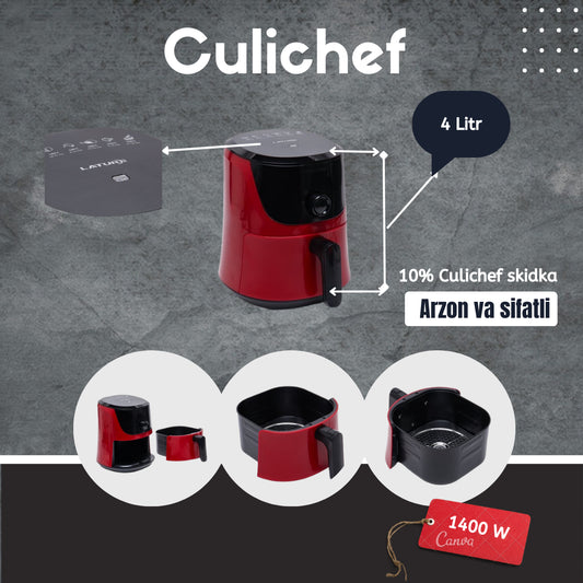 Elektr havo fritöz, yog'siz, 4L, Culicef tomonidan 1400W